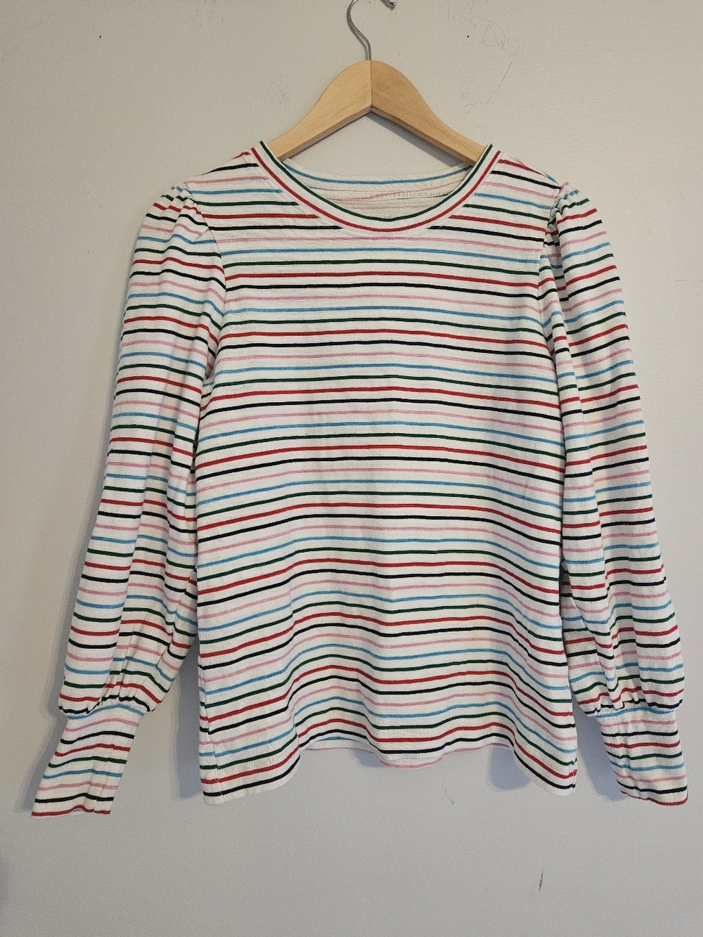 LOFT Striped Crew Neck Long Sleeve Tee With Puff Sleeves